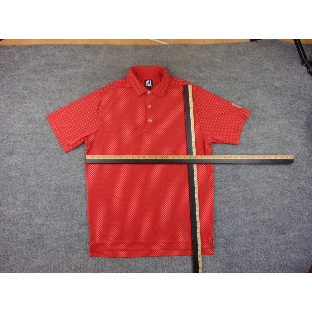 FootJoy Polo Shirt Mens Medium Red Polka Dot Performance Golf Short Sleeve - Picture 4 of 9